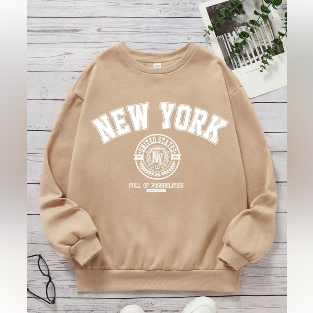 Stylish New York Tan Sweatshirt